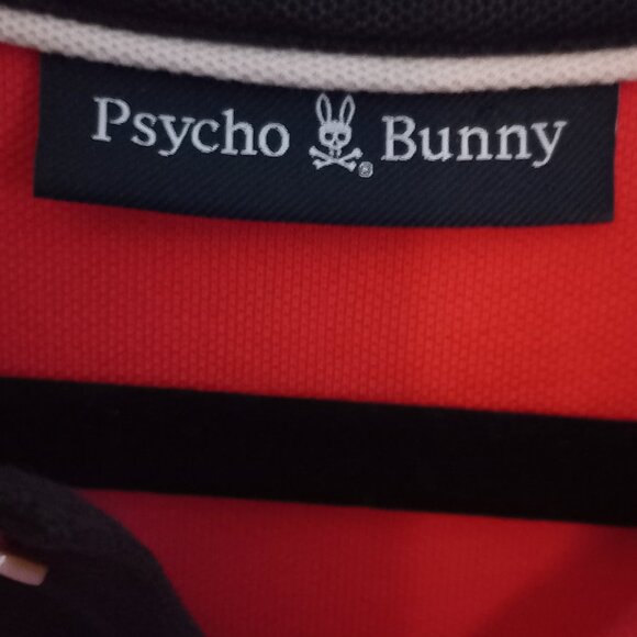 PSYCHO BUNNY hot salmon pink and black polo shirt - Picture 9 of 14